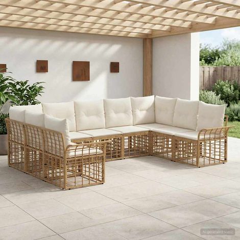 Salon de jardin modulable 9 pièces en poly rotin et acier blanc naturel et crème, 64.6kg - PANGIVO (1/5)