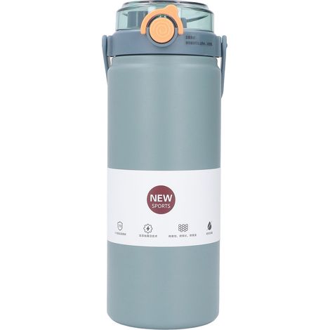 Bouteille isotherme 1200ml avec paille, corps droit en acier inoxydable bleu, gourde thermique pour sport et voyage (1/5)
