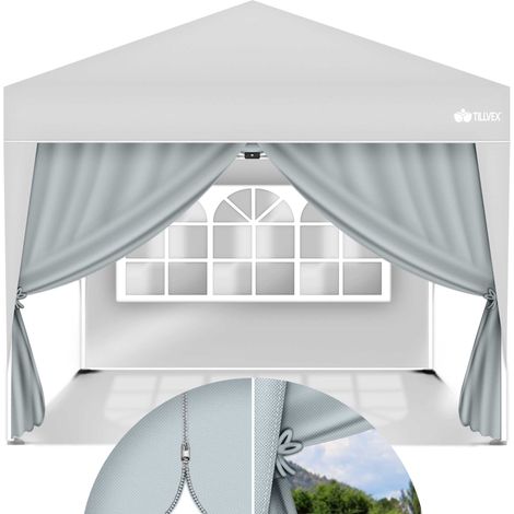 tillvex® 2X Seitenwand grau für Pavillon 3x3m & 3x6m Faltpavillon Seitenteile wasserabweisend Seitenfenster & Reißverschluss Seitenwände für Gartenzelt Partyzelt
