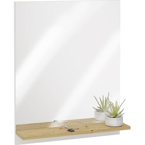Miroir de Garde-Robe rectangulaire avec étagère en Bois Blanc Brillant (1/5)