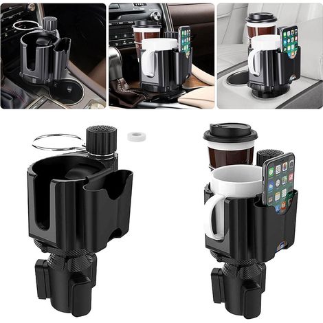 Porte-Gobelet Voiture Extensible 4 en 1, Double Support avec Emplacement Téléphone et Carte, Base Réglable 360°, Aromathérapie, Lot de 1 Pièce, Compatible Véhicule (1/5)