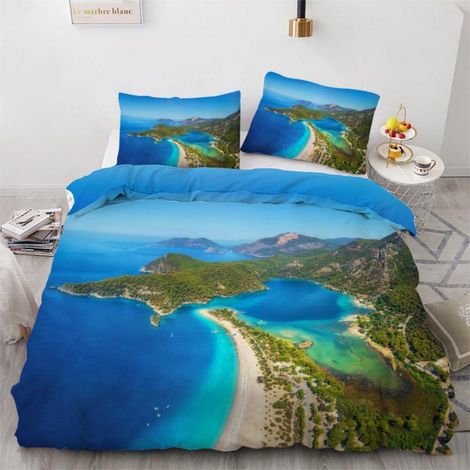 Bettwäsche-Set 200x200 cm 3-teilig Mikrofaser Ozean Motiv Wendebettwäsche mit Reißverschluss