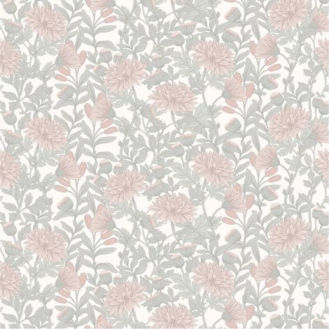 Martha Floral Wallpaper Green Blush Pink Cream Muriva Botanical Natural (1/4)