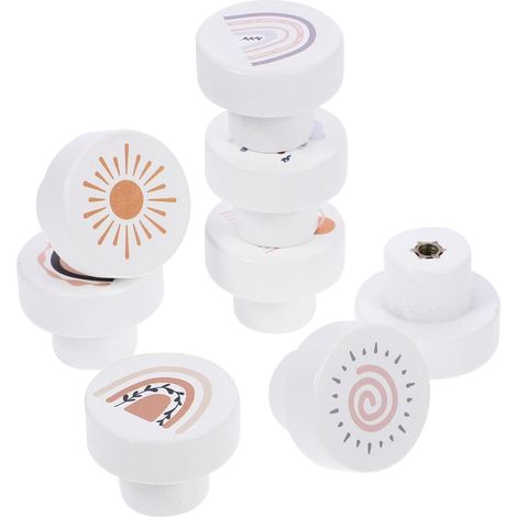 Set di 8 pomelli per cassetti in legno con motivo a cartoni animati e viti incluse. (1/5)