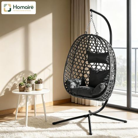 Hängesessel aus Metall und grauem Rattan 105 x 105 x 195 cm HOMAIRE (1/5)