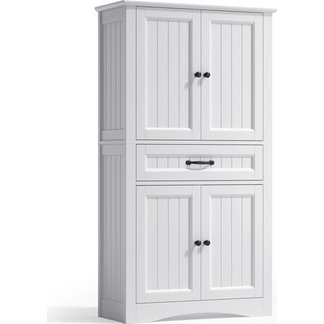 Bealife Meuble Rangement Salle de Bain Modulable Armoire Moderne 130cm 2 Portes 1 Tiroir Étagères Réglables Blanc 73x31x130cm