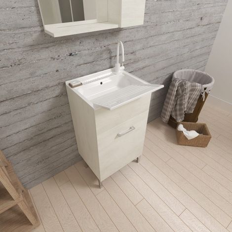 Mueble Lavadero 45X50 Esencia Roble Blanco Con Tabla Lavaplatos  Práctico