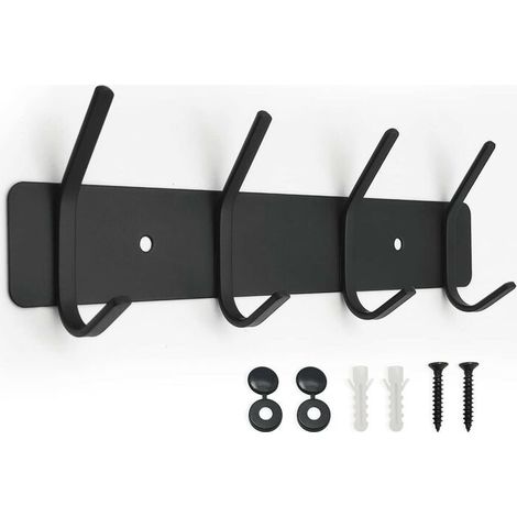 Porte-serviette- Patère murale avec 4 tringles de suspension, noire, 30 cm