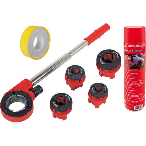 ROTHENBERGER Industrial SuperCut Premium Gewindeschneidkluppensatz mit 4 Schneidköpfen im Koffer inkl. RONOL SYN, Spraydose, 600ml &amp Teflonband im Spender 10 m - 1500004605