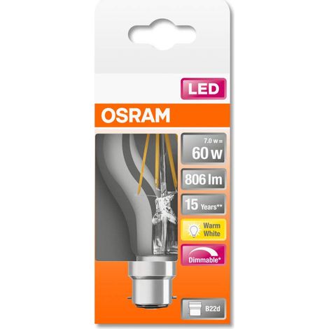 Ampoule LED, Culot: B22d, Blanc chaud, 2700 K, 7 W, équivalent à 60 W, LED Retrofit Classic A Dim (1/5)