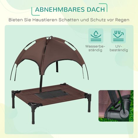 Lit pour chien avec baldaquin, pliable, couchage extérieur pour chien, tissu en maille, marron et noir (1/4)