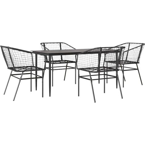 Maison Exclusive - Set Mobili da Pranzo per Giardino 5 pz Nero Polyrattan Vetro (1/5)