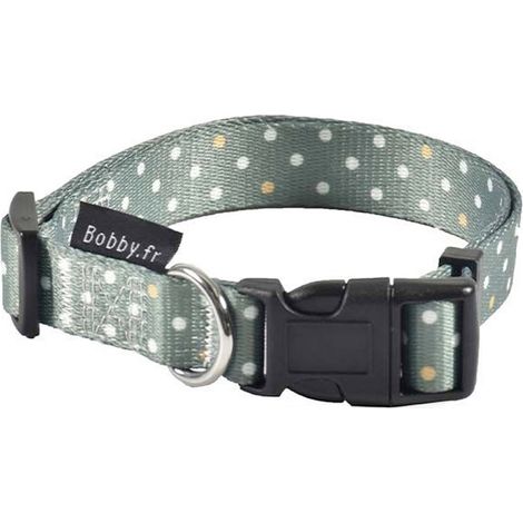 Collare verde 1 x 18-28 cm: Grünes Nylon Halsband mit weißen Tupfen Dekorationen Hübsches Muster für Hunde