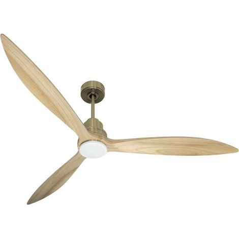 Tenerife - Super destratificateur et ventilateur DC 166 cm Laiton pales bois clair avec Lumière 30 à 60 m² (1/5)