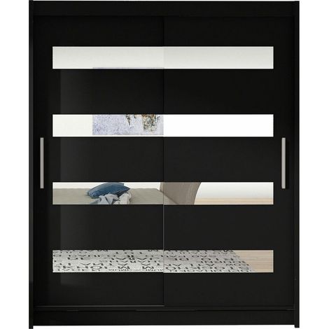 Armoire Closico Camera XIII, Noir, 200x150x58cm, Portes d'armoire: Coulissantes, Nombre d'étagères: 5