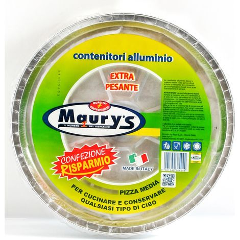 MAURY'S CONTENITORE PER ALIMENTI  IN ALLUMINIO PIZZA MEDIA 4PZ EXTRA PESANTE