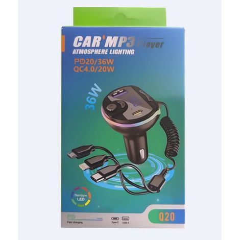 Q7 Auto-MP3-Player mit farbiger Ambientebeleuchtung, Bluetooth-Empfänger, multifunktionaler QC3.0-Schnellladefunktion -- Q20 (1/3)