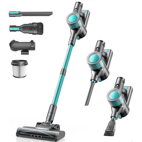 Aspirateur Balai sans Fil 45KPa, Aspirateur sans Fil Puissant, 50 Min Autonomie, Batterie Amovible, Brosse Anti-Enchevêtrement LED, Aspirateur Léger pour Poils d'animaux, Tapis (Cyan) (1/5)