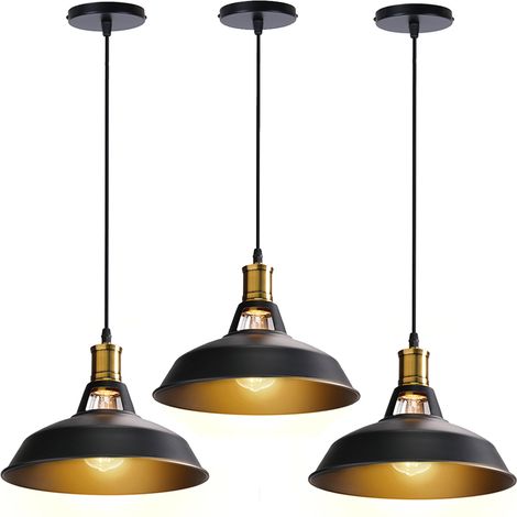 3PCS 27CM Vintage Pendant Lights Industrial Pendant Light Creative Pendant Lights For Kitchen Farmhouse Hallway Indoor (Black) (1/5)