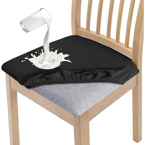 Lot de 4 housses de chaise de salle à manger élégantes et imperméables - Haute élasticité - Protection d'assise lavable - Pour banquet, cuisine, fête, hôtel - Noir (1/5)