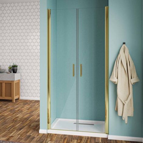 Nicchia doccia Porta Saloon Vetro Temperato Trasparente 6mm con Profili oro H190 - 90 cm (1/2)