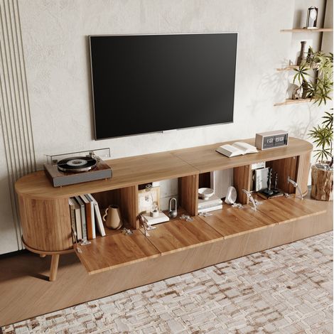 Mueble TV 180 x 38 x 47 cm, 4 puertas abatibles, color roble DESVIAE (1/5)