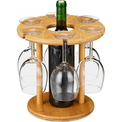 Porte-bouteilles de vin – Support à verres en bambou, support de comptoir pour verres à vin, support de rangement de table autonome pour verres à pied, avec support à verres à 6 trous (1/5)