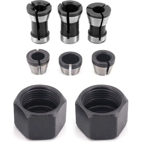 6 Pieces HSS Chuck Head, 6 mm 6.35 mm 8 mm Adapter Head Converter for Drills Engraving Machine, for Trimmer Electric Woodworking Router Collet Holder +2 Nuts (1/5)