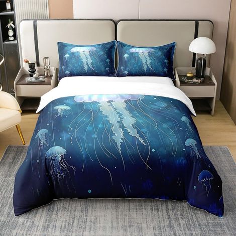 Méduses Coton Sets de Housse de Couette Cute Océan Animaux Parure de Lit 240x260cm Organismes marinss Housse de Couette sous l'eau Animaux Organismes Marins Parure Housse de Couette - 260 x 240 cm + 2 (1/5)