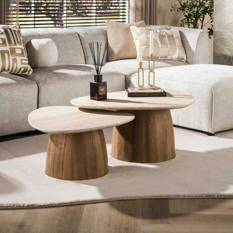 Table basse design triangle effet travertin (lot de 2) ASCOLI (1/5)