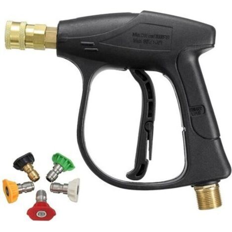 Pistola corta de conexión directa de 1/4" + boquilla de 5 colores. Pistola de agua de alta presión con núcleo de cobre puro para lavado de autos (1/4)