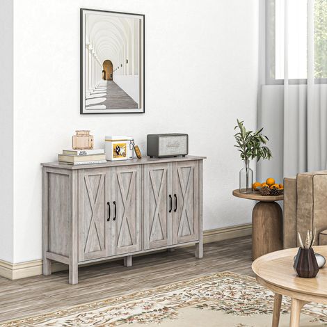 Meuble de rangement multifonctionnel de style rustique avec 4 étagères réglables. En bois. 120 x 37 x 75 cm. Gris. (1/5)