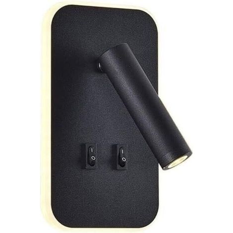 2-in-1 LED-Nachttischlampe, 3-W-Leseleuchte + 10-W-Wandleuchte, mit Schalter, schwarz, 3000 K (1/5)