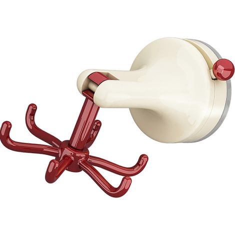 Étagère de rangement murale robuste, sans perçage, à six ventouses, en plastique, peu encombrante, adaptée aux plans de travail de salle de bain et de cuisine, rouge. (1/5)