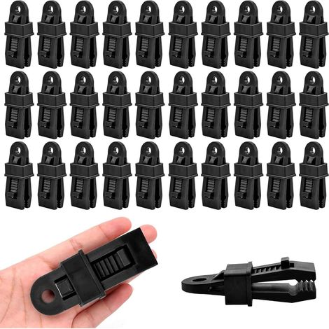 Lot de 30 clips de verrouillage robustes pour bâches – Clips en plastique pour tentes et parasols (noirs) (1/5)