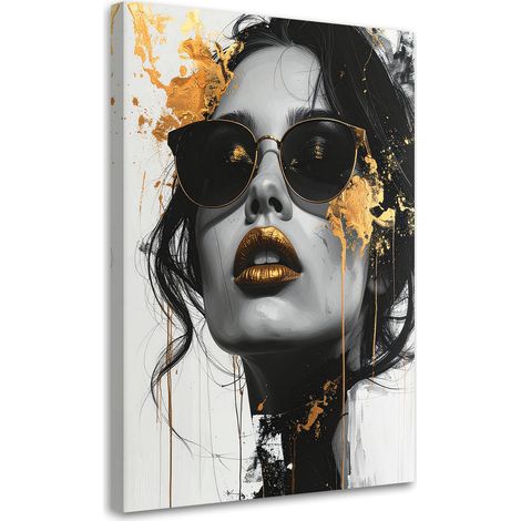 Stampe su Tela, Donna Glamour Oro Ritratto moderno Nero Bianco, 20x30 (1/5)
