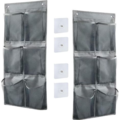 Set of 2 grey over-the-door folding shoe organizers with 6 (1/5)