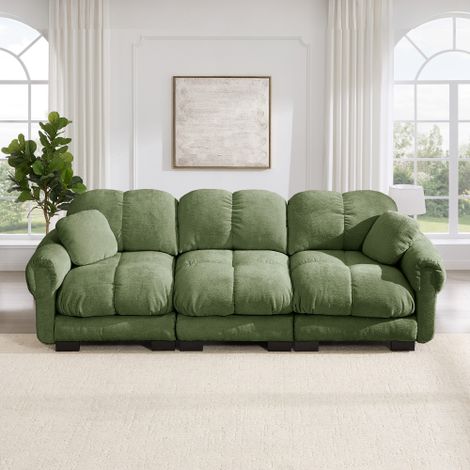 Divano Cloud a 3 posti, include 2 piccoli cuscini decorativi, design trapuntato raffinato, cuscini di seduta spessi, morbidi e di supporto, schienale dalla forma ergonomica, facile da montare, adatto (1/5)