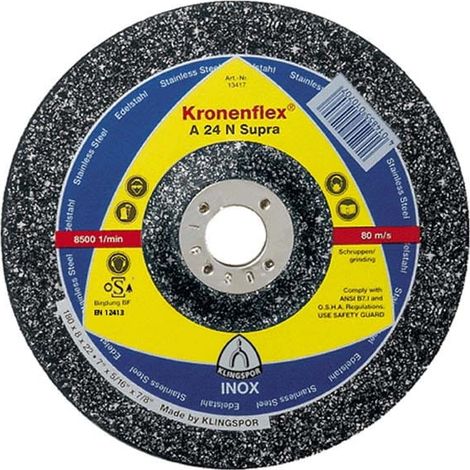Disque à ébarber A 24 N Supra pour l'usinage de l'acier inoxydable, Ø x Épais. : 125 x 6,0 mm, Modèle Coudé, Vitesse maxi. 12200 tr/mn (1/2)
