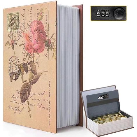 Caja fuerte con forma de libro y cerradura de combinación, Lugar almacenamiento discreto seguro, Guarda dinero objetos valor forma segura, Negra (1/5)