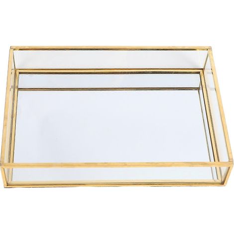Plateau de rangement rétro nordique rectangulaire en verre doré, organisateur de maquillage, plateau à dessert, présentoir à bijoux, décoration pour la maison et la cuisine (S) (1/5)