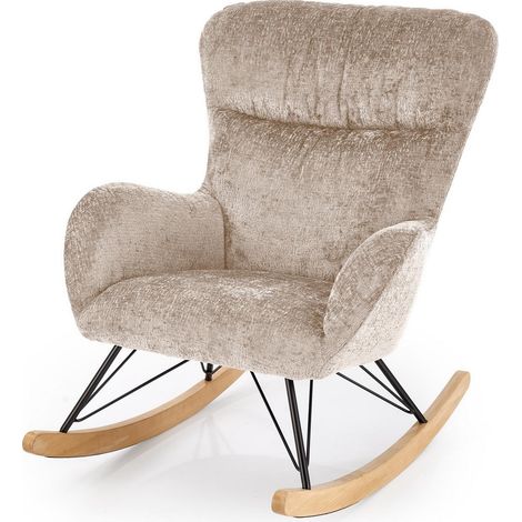 Rocking Chair beige avec piètement en bois massif et métal noir Heather (1/5)