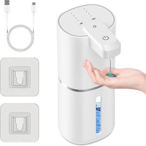 Distributeur de Savon Liquide Automatique 380 ml – Sans Contact, Rechargeable, 4 Niveaux de Dosage, Pour Cuisine et Salle de Bain (1/5)