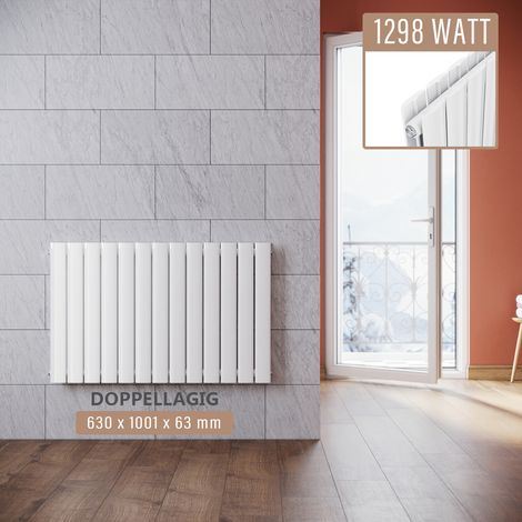 SONNI Design Paneelheizkörper Weiß Flachheizkörper Heizkörper Horizontal Doppellagig Bad 630x1001mm (1/5)