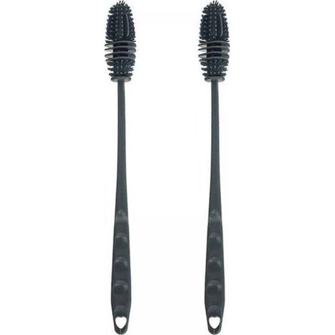 Lot de 2 brosses à biberons en silicone à manche long de 28 cm (gris)