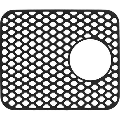 Tapis d'évier en silicone avec trou d'évacuation latéral, antidérapant et facile d'entretien, grille d'évier pour la cuisine et la maison, noir.