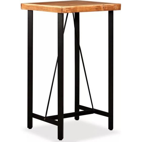 Table de bar acacia massif foncé et pieds métal noir Areen 60 cm (1/5)