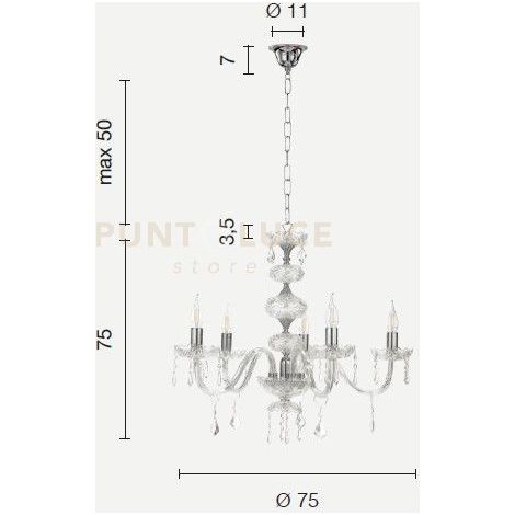 DALLAS/5 LAMPADARIO A SOSPENSIONE ORO E CRISTALLO 5 LUCI ATTACCO E14 D.66CM