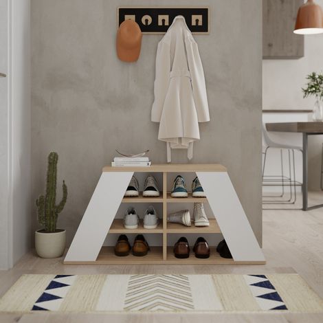 Schuhschrank Pyramide Eiche Weiß Melamin 105,5x50x37,5 cm