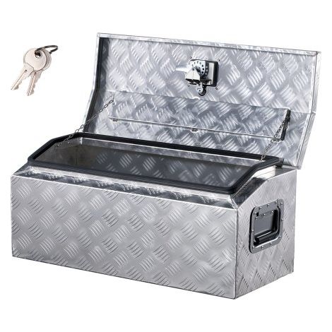 Werkzeugkasten aus Aluminium für die Ladefläche, gestreifte Werkzeugkiste (762 x 330,2 x 330,2 mm) mit seitlichem Griff & T-Lock-Schlüssel, Aufbewahrungs-Organizer für Anhänger Silber (1/5)
